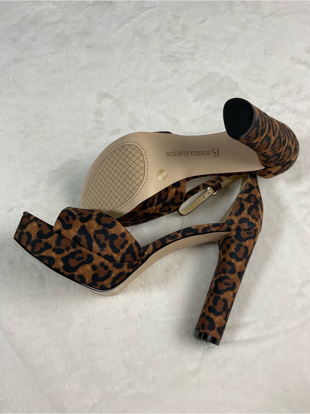 Jessica Simpson Animal Print Platform Heels Ankle Strap Size 8.5 - Picture 5 of 10